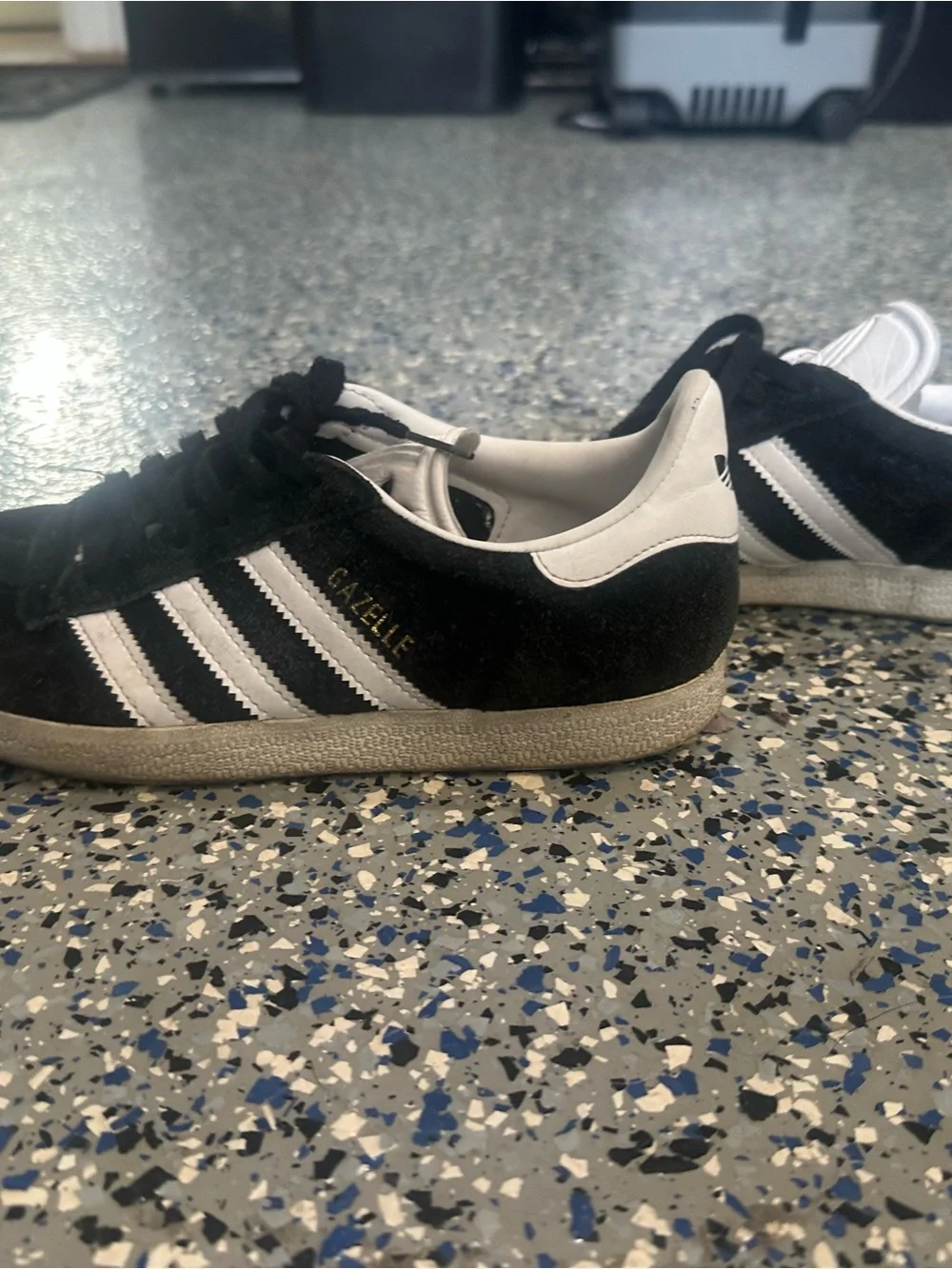adidas gazelle Black and White Suede Sneakers- men 6 women 8